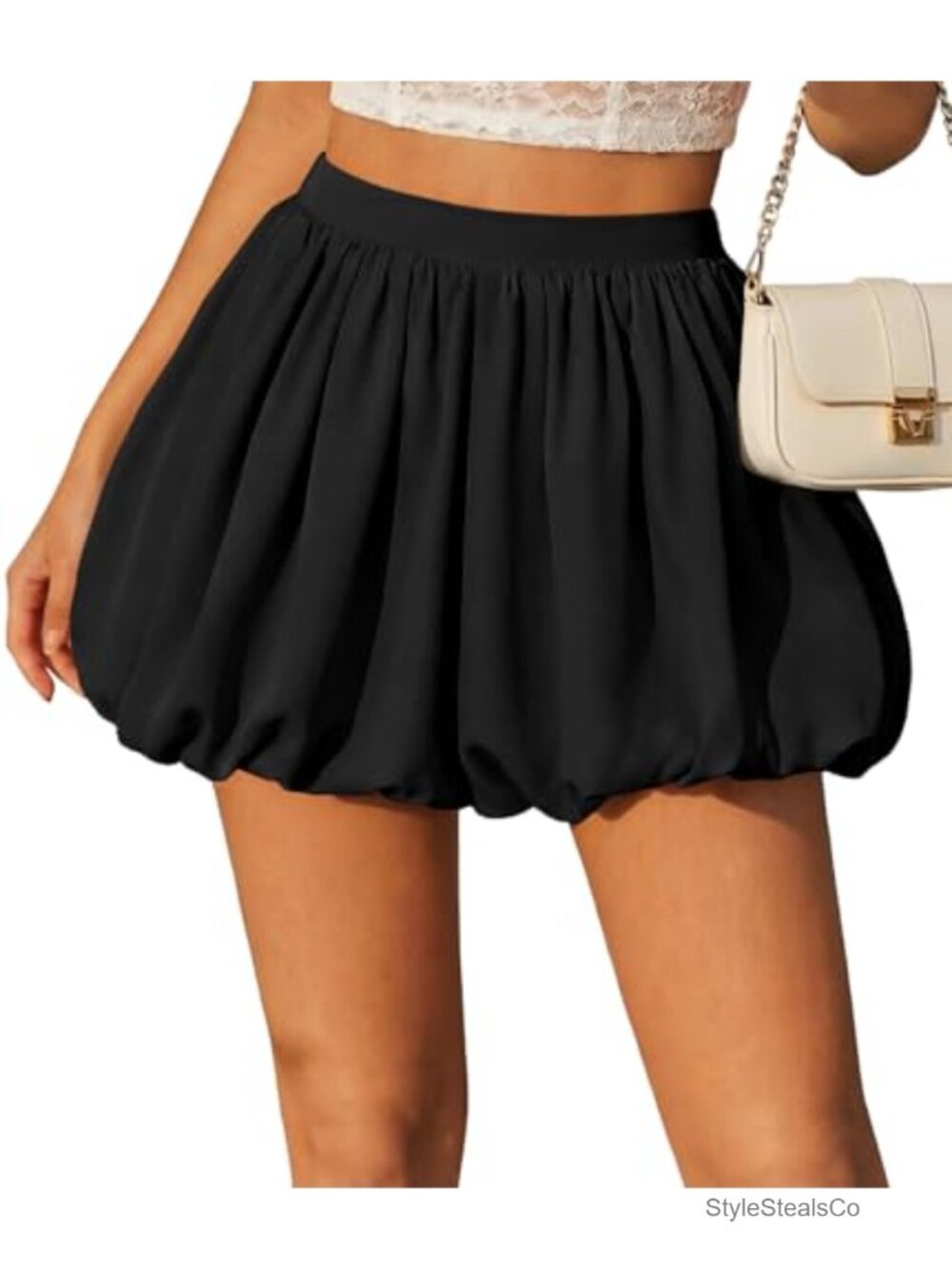 Bubble Mini Skort Elastic High Waist Puffy Pleated Summer Skirt Shorts